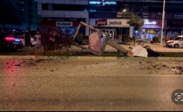 Aday sürücü kontrolden çıktı, reklam panosunu ve ağaçları devirdi