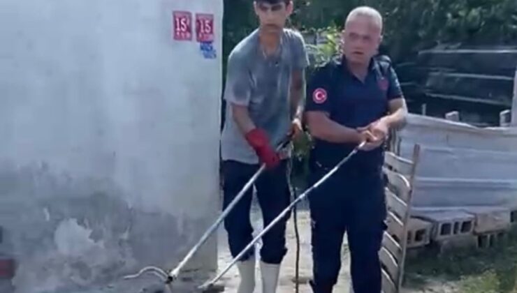 Balıkesir Manyas’ta eve giren yılan itfaiyeciler tarafından çıkarıldı