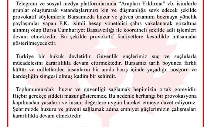 Bursa’da provokasyona gözaltı