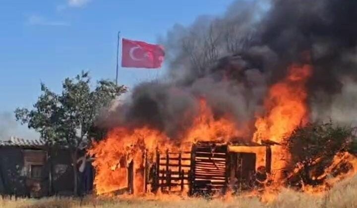 Edirne’de ağıl ve tarım arazileri alev alev yandı