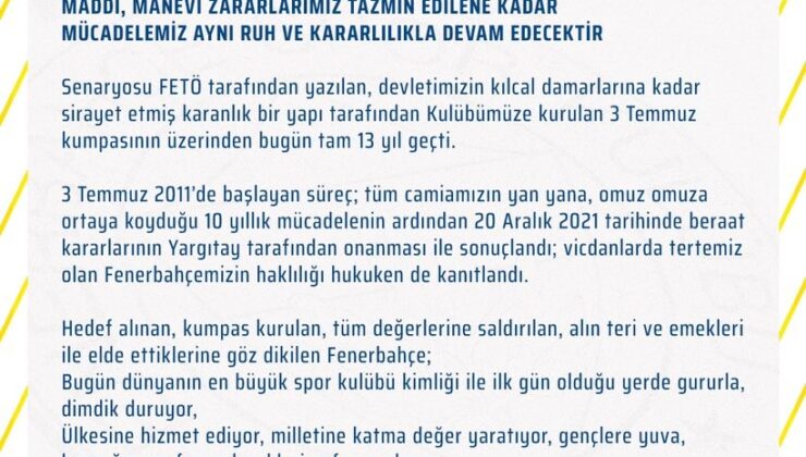 Fenerbahçe’den 3 Temmuz açıklaması