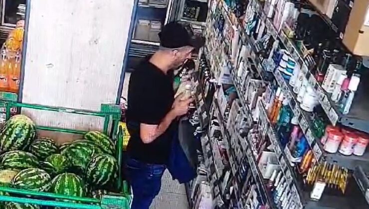 Havaların ısınması hırsızları da etkileri, deodorant seçip çalan şahıs kamerada