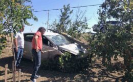 Önce direğe çarptı, sonra bağ evinin bahçesine daldı