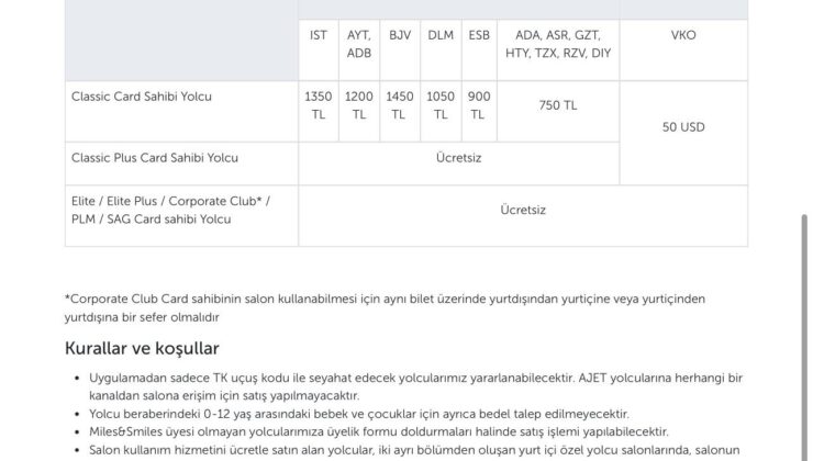 THY, özel yolcu salonları ücretine yüzde 50 zam yaptı