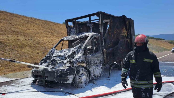 Yalova’da kamyonla çarpışan kamyonet alevlere teslim oldu