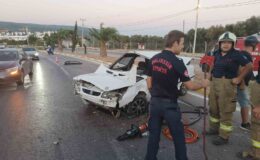 Erdek’te trafik kazası: Takla atan araçtan sağ çıktılar