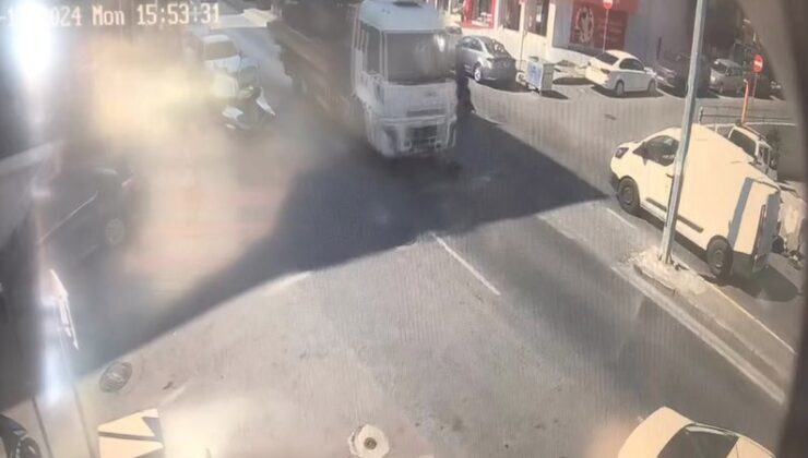 Maltepe’de yolun karşısına geçmeye çalışan çocuğa vinç aracı çarptı, o anlar kamerada