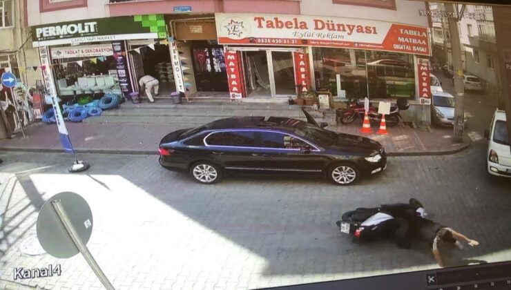 Motosikletli çocuğun devrildiği anlar kamerada