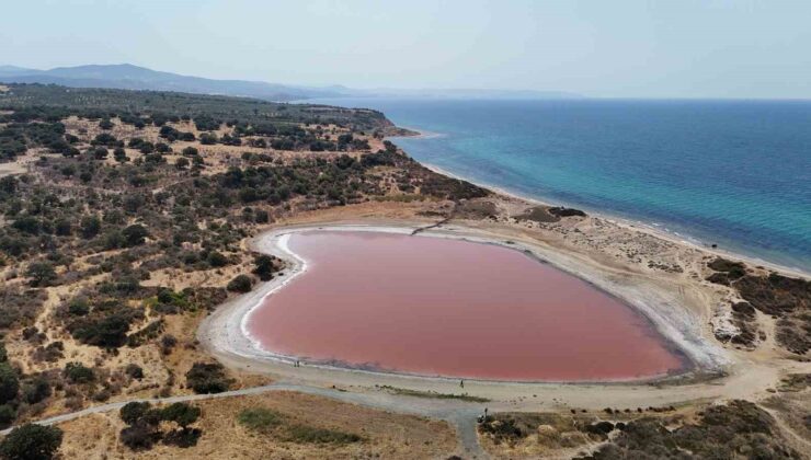 (Özel) 2 bin yıllık antik liman kalpli pembe göle dönüştü