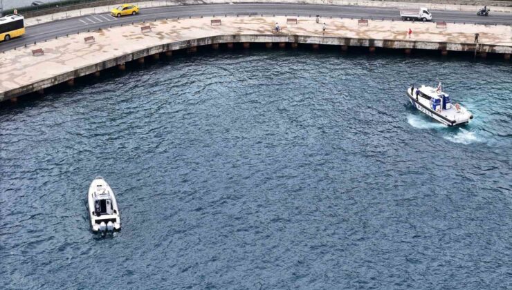 Sarıyer’de batan teknede kaybolan şahsı boğazda arama çalışmaları havadan görüntülendi