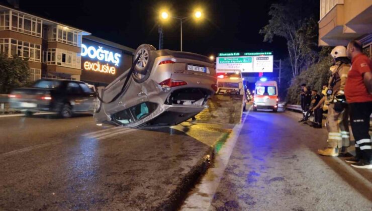 Üsküdar’da kontrolden çıkan otomobilin çarptığı araç takla attı