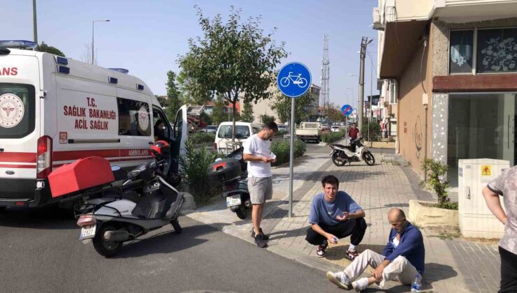 72 yaşındaki motosikletlinin yaralandığı kaza kamerada