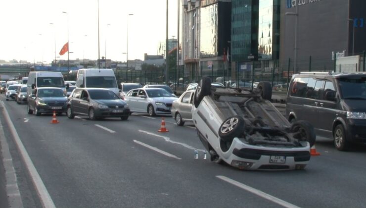 Bahçelievler’de bariyere çarpan araç takla attı