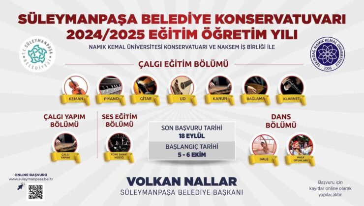 Süleymanpaşa Belediye Konservatuvarı’nda kayıt süreci resmen başladı.