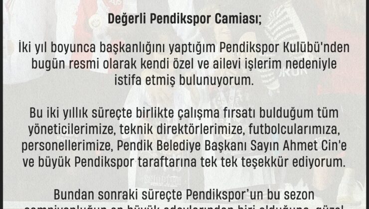 Pendikspor’da Başkan Mahmut Türkoğlu istifa etti