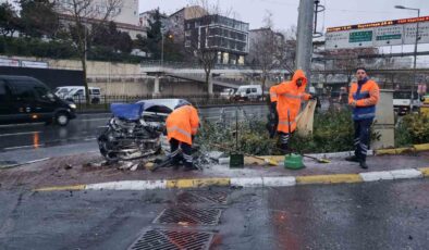 Şişli’de kaza sonrası araçta yangın çıktı: 2 yaralı