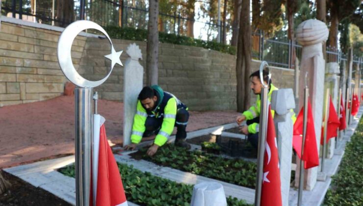 Şehit mezarları çiçeklerle donatıldı