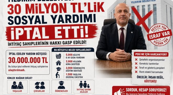 “Sosyal Belediyecilik Masalı Çöktü, Yıldırım’da Vatandaşın Hakkı Gasp Edildi”