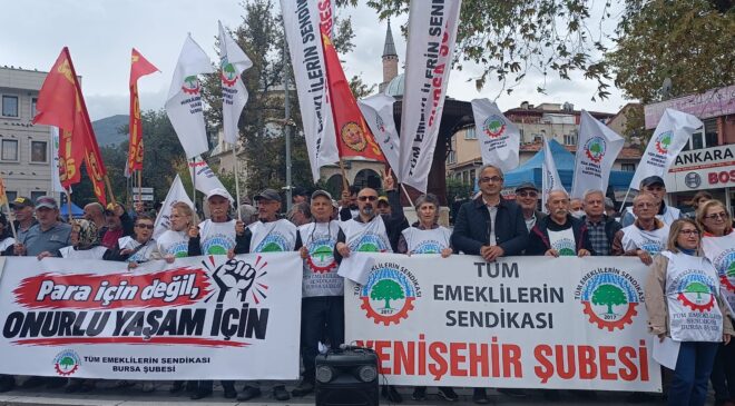 Tüm Emeklilerin Sendikası Yenişehir Şubesi, Ali Şekeroğlu için Bursa’da alanlara çıktı